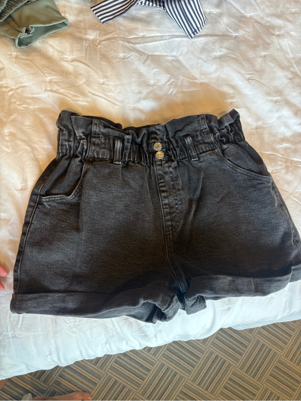 wild fable Black High-Waist Paperbag Denim Shorts